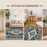 Ultra Soft Area Rug, Non Slip, Stain Resistant, Washable Area Rugs for Living Room, Bedroom, Sky Blue Elegant Patterned Motif(Blue)