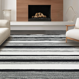 Ultra Soft Area Rug, Non Slip, Stain Resistant, Washable Area Rugs for Living Room, Bedroom, Contemporary Linear Art Rug with Striped Motif and Monochrome Appeal(Black)