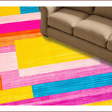 Ultra Soft Area Rug, Non Slip, Stain Resistant, Washable Area Rugs for Living Room, Bedroom, Playful Colorful Stripe Motif(Pink)
