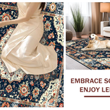 Ultra Soft Area Rug, Non Slip, Stain Resistant, Washable Area Rugs for Living Room, Bedroom, Artistic Boho Distressed Motif(Blue)