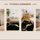 Ultra Soft Area Rug, Non Slip, Stain Resistant, Washable Area Rugs for Living Room, Bedroom, Marble Pattern Bedroom Area Rug Non-Shedding(Black)