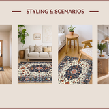 Ultra Soft Area Rug, Non Slip, Stain Resistant, Washable Area Rugs for Living Room, Bedroom, Rustic Floral Medallion Aesthetic(White)