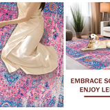 Ultra Soft Area Rug, Non Slip, Stain Resistant, Washable Area Rugs for Living Room, Bedroom, Elegant Retro Abstract Design(Pink)