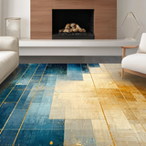 Ultra Soft Area Rug, Non Slip, Stain Resistant, Washable Area Rugs for Living Room, Bedroom, Modern Lattice Spectrum Rug Featuring Gold and Blue Angular Art Motifs(Blue)