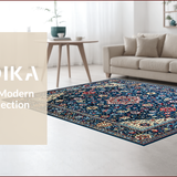 Ultra Soft Area Rug, Non Slip, Stain Resistant, Washable Area Rugs for Living Room, Bedroom, Eclectic Retro Floral Motif(Blue)