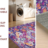 Ultra Soft Area Rug, Non Slip, Stain Resistant, Washable Area Rugs for Living Room, Bedroom, Eclectic Colorful Floral Design(Purple)
