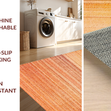 Ultra Soft Area Rug, Non Slip, Stain Resistant, Washable Area Rugs for Living Room, Bedroom, Distressed Ombre Rug with Rustic Hues and Abstract Linear Overlay Design(Orange)