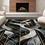 Ultra Soft Area Rug, Non Slip, Stain Resistant, Washable Area Rugs for Living Room, Bedroom, Striking Black and Gold Contrast(Black)
