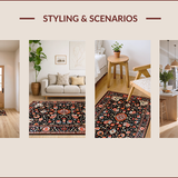 Ultra Soft Area Rug, Non Slip, Stain Resistant, Washable Area Rugs for Living Room, Bedroom, Chic Vintage Floral Aesthetic(Black)