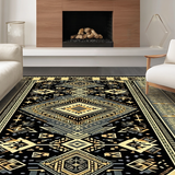 Ultra Soft Area Rug, Non Slip, Stain Resistant, Washable Area Rugs for Living Room, Bedroom, Sleek Transitional Curved Patterns(Gold)