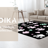 Ultra Soft Area Rug, Non Slip, Stain Resistant, Washable Area Rugs for Living Room, Bedroom, Playful Colorful Paw Print Motif(Black)