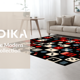 Ultra Soft Area Rug, Non Slip, Stain Resistant, Washable Area Rugs for Living Room, Bedroom, Eclectic Geometric Pattern Fusion(Red)