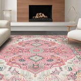 Ultra Soft Area Rug, Non Slip, Stain Resistant, Washable Area Rugs for Living Room, Bedroom, Dreamy Soft Pink Vintage Design(Pink)