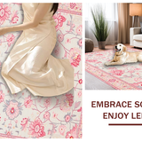 Ultra Soft Area Rug, Non Slip, Stain Resistant, Washable Area Rugs for Living Room, Bedroom, Lively Colorful Petal Print(Pink)