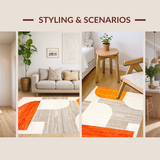 Ultra Soft Area Rug, Non Slip, Stain Resistant, Washable Area Rugs for Living Room, Bedroom, Rustic Tiled Orange Motif(Orange)