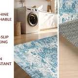 Ultra Soft Area Rug, Non Slip, Stain Resistant, Washable Area Rugs for Living Room, Bedroom, Whimsical Light Blue Curved Patterns(Blue)