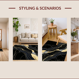 Ultra Soft Area Rug, Non Slip, Stain Resistant, Washable Area Rugs for Living Room, Bedroom, Opulent Black Gold Abstract Design(Black)