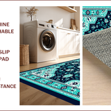 Ultra Soft Area Rug, Non Slip, Stain Resistant, Washable Area Rugs for Living Room, Bedroom, Non-Shedding Floral Medallion Bedroom Carpet(Blue)