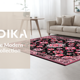Ultra Soft Area Rug, Non Slip, Stain Resistant, Washable Area Rugs for Living Room, Bedroom, Artful Earthy Floral Fusion(Black)