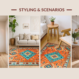 Ultra Soft Area Rug, Non Slip, Stain Resistant, Washable Area Rugs for Living Room, Bedroom, Playful Rustic Diamond Arrangement(Orange)