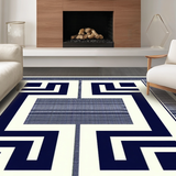 Ultra Soft Area Rug, Non Slip, Stain Resistant, Washable Area Rugs for Living Room, Bedroom, Rustic Neutral Trellis Composition(Blue)