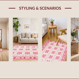 Ultra Soft Area Rug, Non Slip, Stain Resistant, Washable Area Rugs for Living Room, Bedroom, Chic Pastel Bow Aesthetic(Pink)