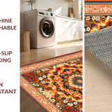 Ultra Soft Area Rug, Non Slip, Stain Resistant, Washable Area Rugs for Living Room, Bedroom, Artistic Warm Toned Medallion Style(Orange)