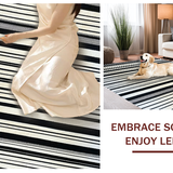 Ultra Soft Area Rug, Non Slip, Stain Resistant, Washable Area Rugs for Living Room, Bedroom, Monochrome Linear Layered Rug with Bold Black and White Contrast Stripes(Black)