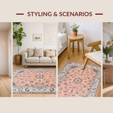 Ultra Soft Area Rug, Non Slip, Stain Resistant, Washable Area Rugs for Living Room, Bedroom, Transitional Striped Peach Aesthetic(Pink)