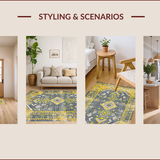 Ultra Soft Area Rug, Non Slip, Stain Resistant, Washable Area Rugs for Living Room, Bedroom, Artful Distressed Tiled Design(Yellow)