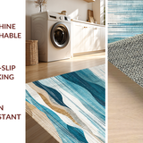 Ultra Soft Area Rug, Non Slip, Stain Resistant, Washable Area Rugs for Living Room, Bedroom, Coastal Wave Pattern Runner Rug with Seashell Motifs and Nautical Blue Swirls(Blue)