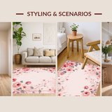 Ultra Soft Area Rug, Non Slip, Stain Resistant, Washable Area Rugs for Living Room, Bedroom, Serene Floral Embrace Aesthetic(Pink)