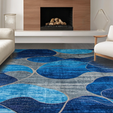 Ultra Soft Area Rug, Non Slip, Stain Resistant, Washable Area Rugs for Living Room, Bedroom, Elegant Blue Toned Transitional Design(Blue)