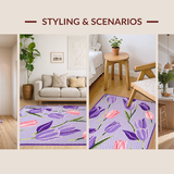 Ultra Soft Area Rug, Non Slip, Stain Resistant, Washable Area Rugs for Living Room, Bedroom, Vibrant Rustic Floral Patterns Collection(Purple)