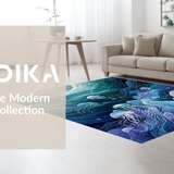 Ultra Soft Area Rug, Non Slip, Stain Resistant, Washable Area Rugs for Living Room, Bedroom, Nautical Fantasy Rug Showcasing Jellyfish and Ocean Foam in Artistic Waves(Blue)