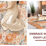 Ultra Soft Area Rug, Non Slip, Stain Resistant, Washable Area Rugs for Living Room, Bedroom, Cozy Pastel Ogee Arrangement(Orange)