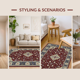 Ultra Soft Area Rug, Non Slip, Stain Resistant, Washable Area Rugs for Living Room, Bedroom, Timeless Vintage Ivory Patterned Rug(Red)