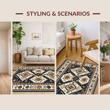 Ultra Soft Area Rug, Non Slip, Stain Resistant, Washable Area Rugs for Living Room, Bedroom, Rustic Geometric Medallion Aesthetic(Beige)