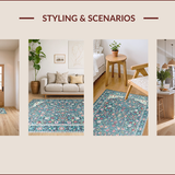 Ultra Soft Area Rug, Non Slip, Stain Resistant, Washable Area Rugs for Living Room, Bedroom, Vibrant Teal Botanical Harmony(Blue)