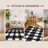 Ultra Soft Area Rug, Non Slip, Stain Resistant, Washable Area Rugs for Living Room, Bedroom, Artful Striped Decorative Essence(Black)