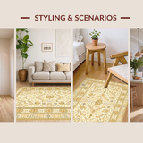 Ultra Soft Area Rug, Non Slip, Stain Resistant, Washable Area Rugs for Living Room, Bedroom, Rustic Ogee Shape Arrangement(Beige)