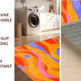 Ultra Soft Area Rug, Non Slip, Stain Resistant, Washable Area Rugs for Living Room, Bedroom, Striking Modern Wavy Artwork(Orange)