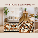 Ultra Soft Area Rug, Non Slip, Stain Resistant, Washable Area Rugs for Living Room, Bedroom, Vibrant Ethnic Symbolic Arrangement(Beige)