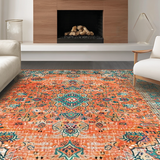 Ultra Soft Area Rug, Non Slip, Stain Resistant, Washable Area Rugs for Living Room, Bedroom, Elegant Distressed Patterned Delight(Orange)