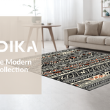 Ultra Soft Area Rug, Non Slip, Stain Resistant, Washable Area Rugs for Living Room, Bedroom, Stylish Tribal Monochrome Aesthetic(Black)