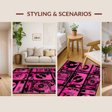 Ultra Soft Area Rug, Non Slip, Stain Resistant, Washable Area Rugs for Living Room, Bedroom, Playful 80s Audio Design(Pink)