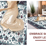 Ultra Soft Area Rug, Non Slip, Stain Resistant, Washable Area Rugs for Living Room, Bedroom, Elegant Wineberry Floral Motif(White)