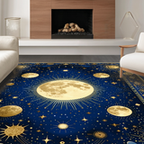 Ultra Soft Area Rug, Non Slip, Stain Resistant, Washable Area Rugs for Living Room, Bedroom, Radiant Sun and Moon Harmony(Blue)