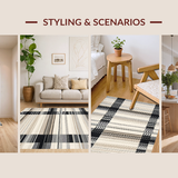 Ultra Soft Area Rug, Non Slip, Stain Resistant, Washable Area Rugs for Living Room, Bedroom, Rustic Warm Toned Linear Design(Beige)