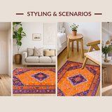 Ultra Soft Area Rug, Non Slip, Stain Resistant, Washable Area Rugs for Living Room, Bedroom, Chic Modern Layered Textures(Orange)